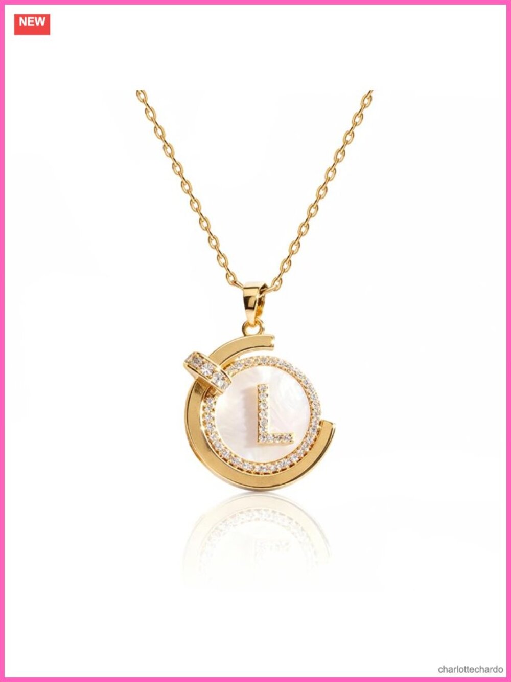 14K Gold Plated Initial Necklace Mother of Pearl Zircon Pendant